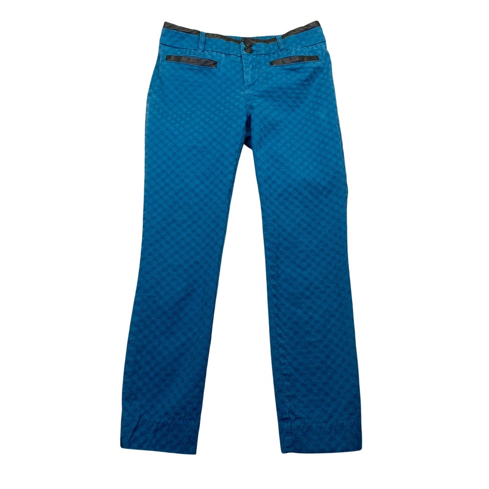 Cartonnier Anthropologie Charlie Ankle Pants Teal Blue Quilted Texture Size 0